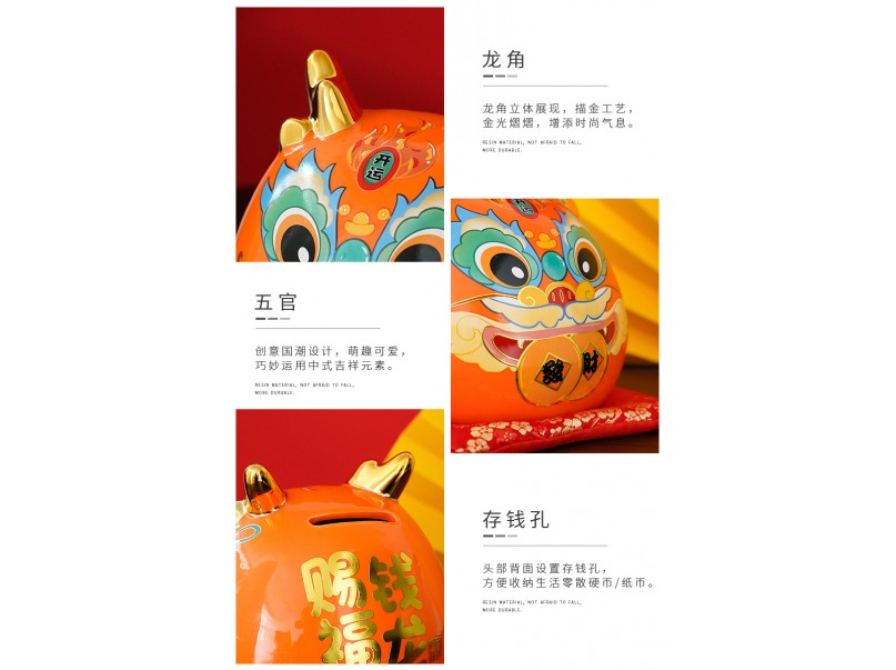 Fortune Dragon Coin Bank_Orange